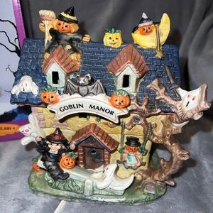 Vintage Halloween HAUNTED HAVEN GOBLIN MANOR House Illuminated Bisque Porcelain